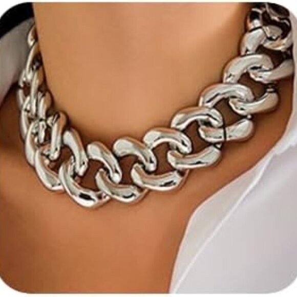 Fashion Gold Silver Punk Cuban Link Chain Choker Bohemian Chunky Chain Necklace - Picture 1 of 5